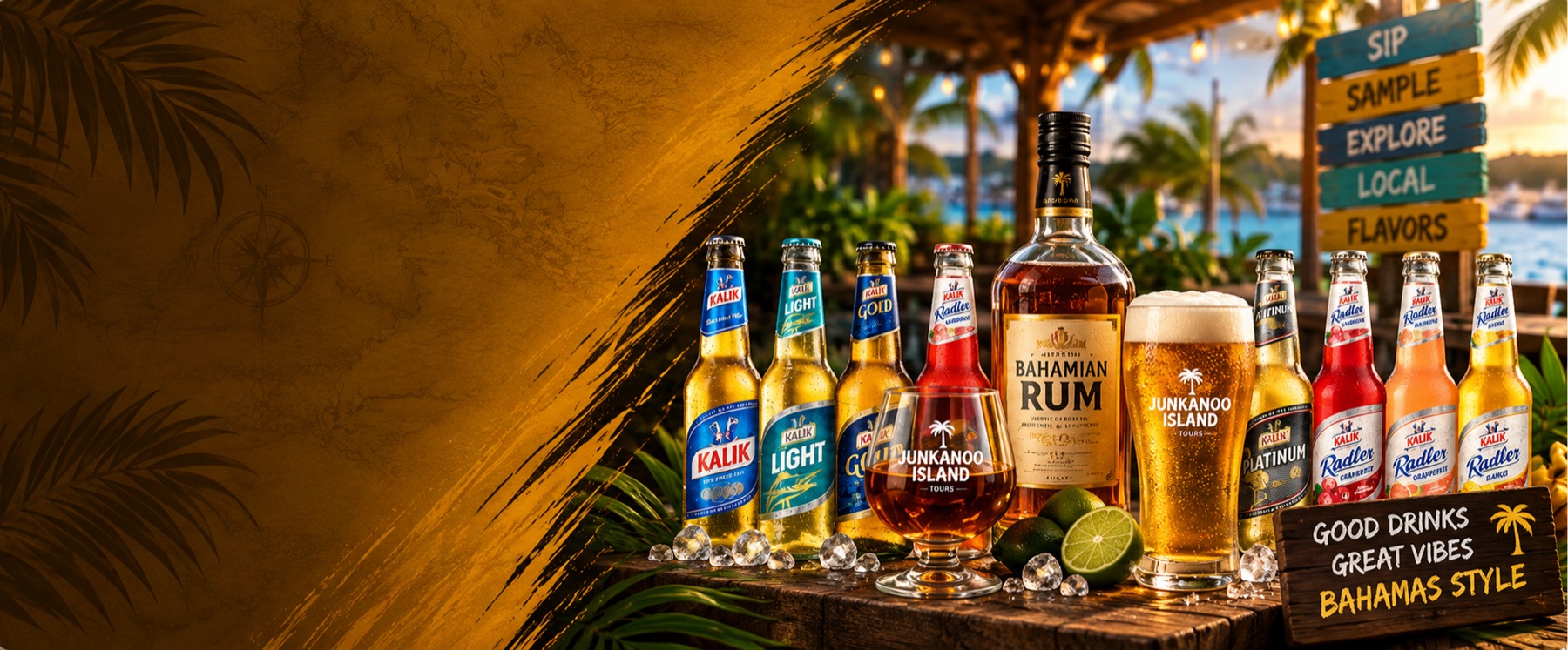 Bahamian rum and beer tasting flight