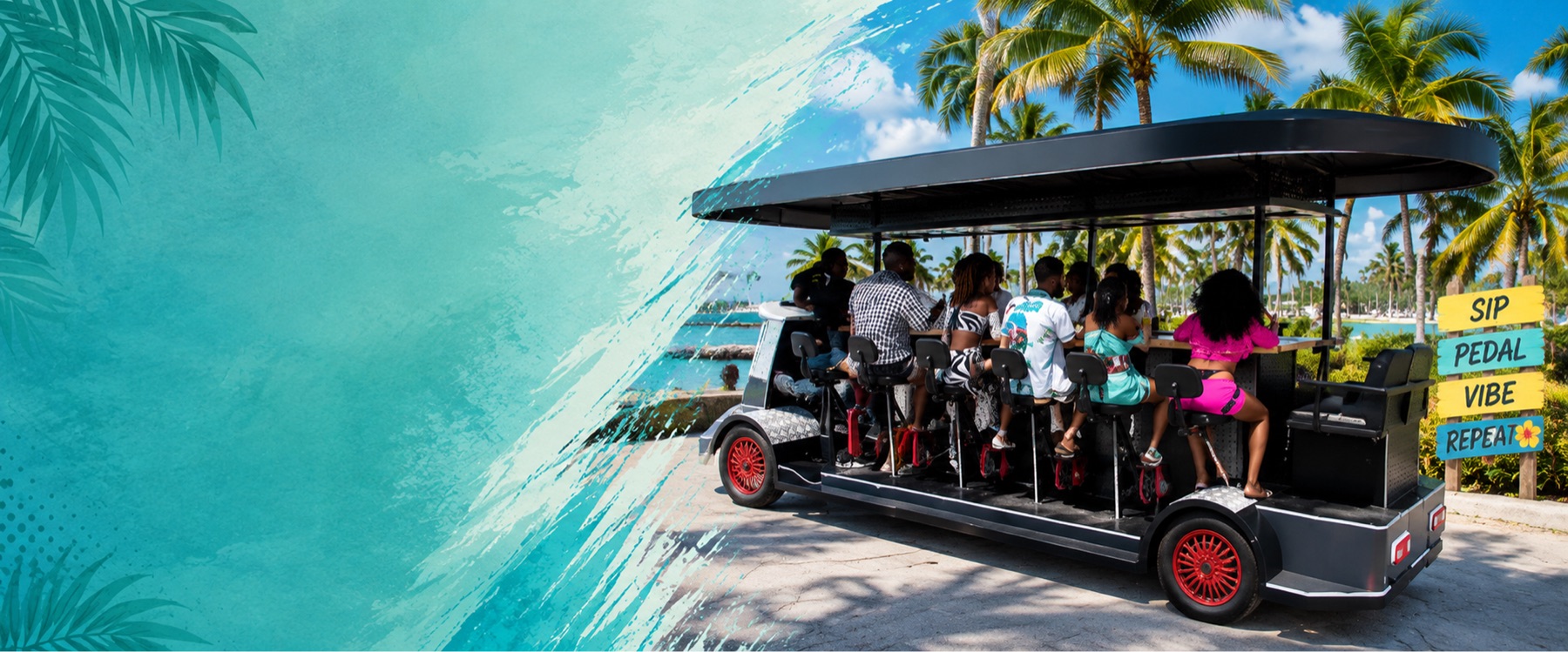 Guests aboard the Sip & Pedal party bike